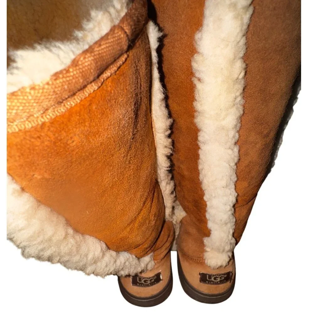 UGG Australia Sunburst Tall Boots W8 Chestnut Shearling Lined Suede Pre-Owned